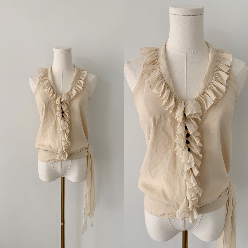 BCBG 100% silk boho ruffle halter top